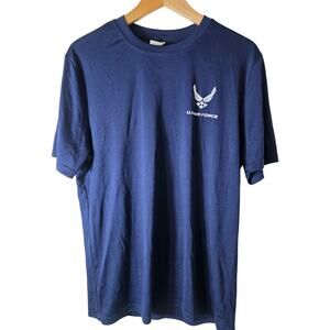 US AIR FORCE Blue White Large Logo Lightweight Shiny Short Sleeve T-Shirt SZ XL